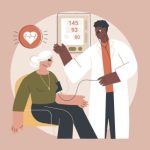 Une patiente et un médecin qui lui prends sa tension